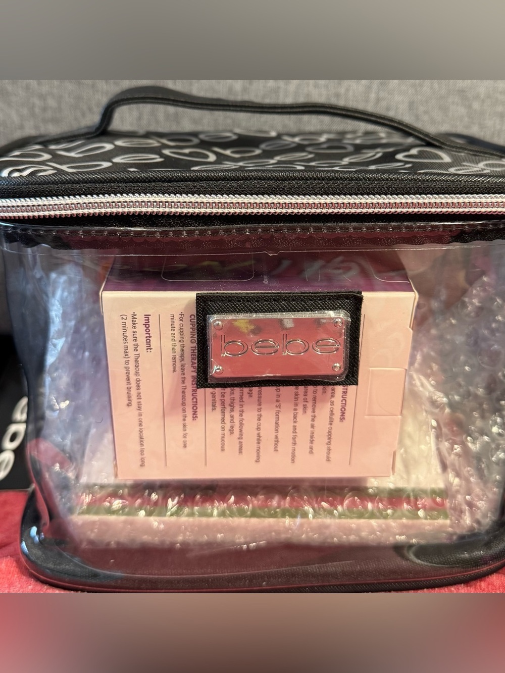 bebe Black and Pink Clear Cosmetic Case NWT